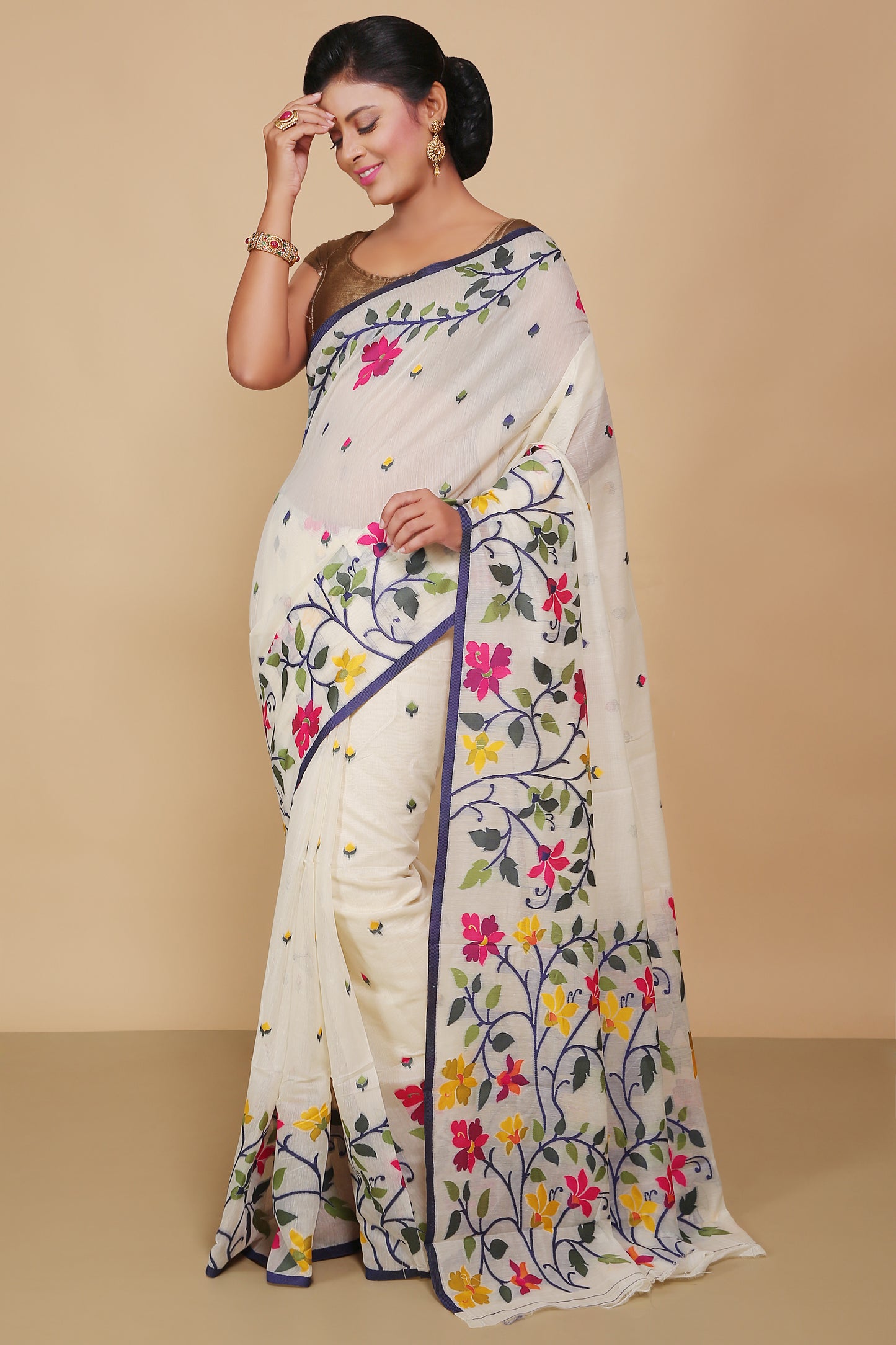 Mina Soft Cotton Jamdani Saree (White)