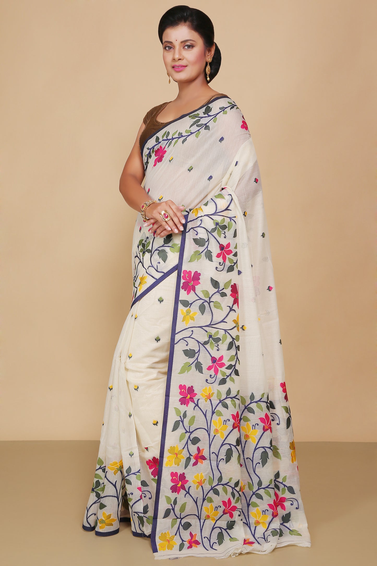 Mina Soft Cotton Jamdani Saree (White)