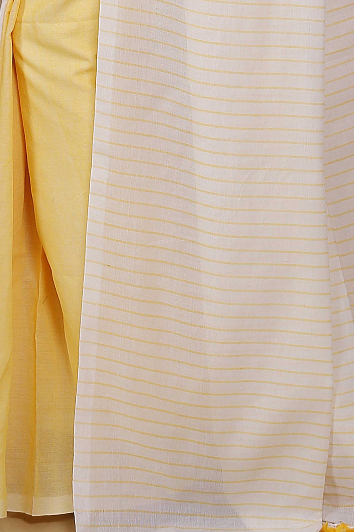 Cotton two-colour molmol Saree With Blouse Piece (White Yellow)