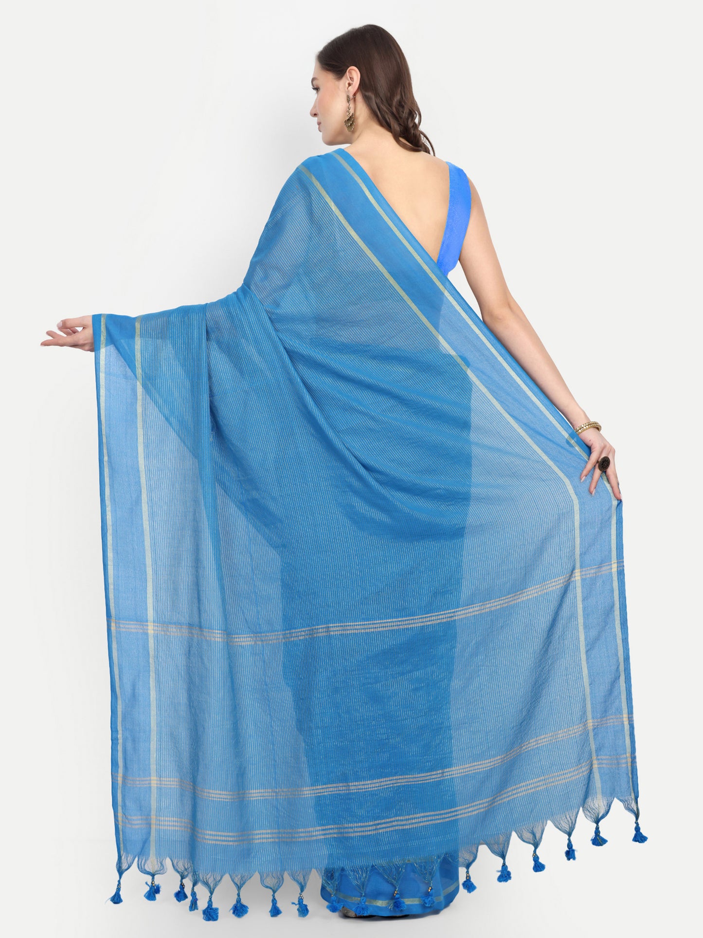 Cotton Jari Check Handloom Saree (Sky)