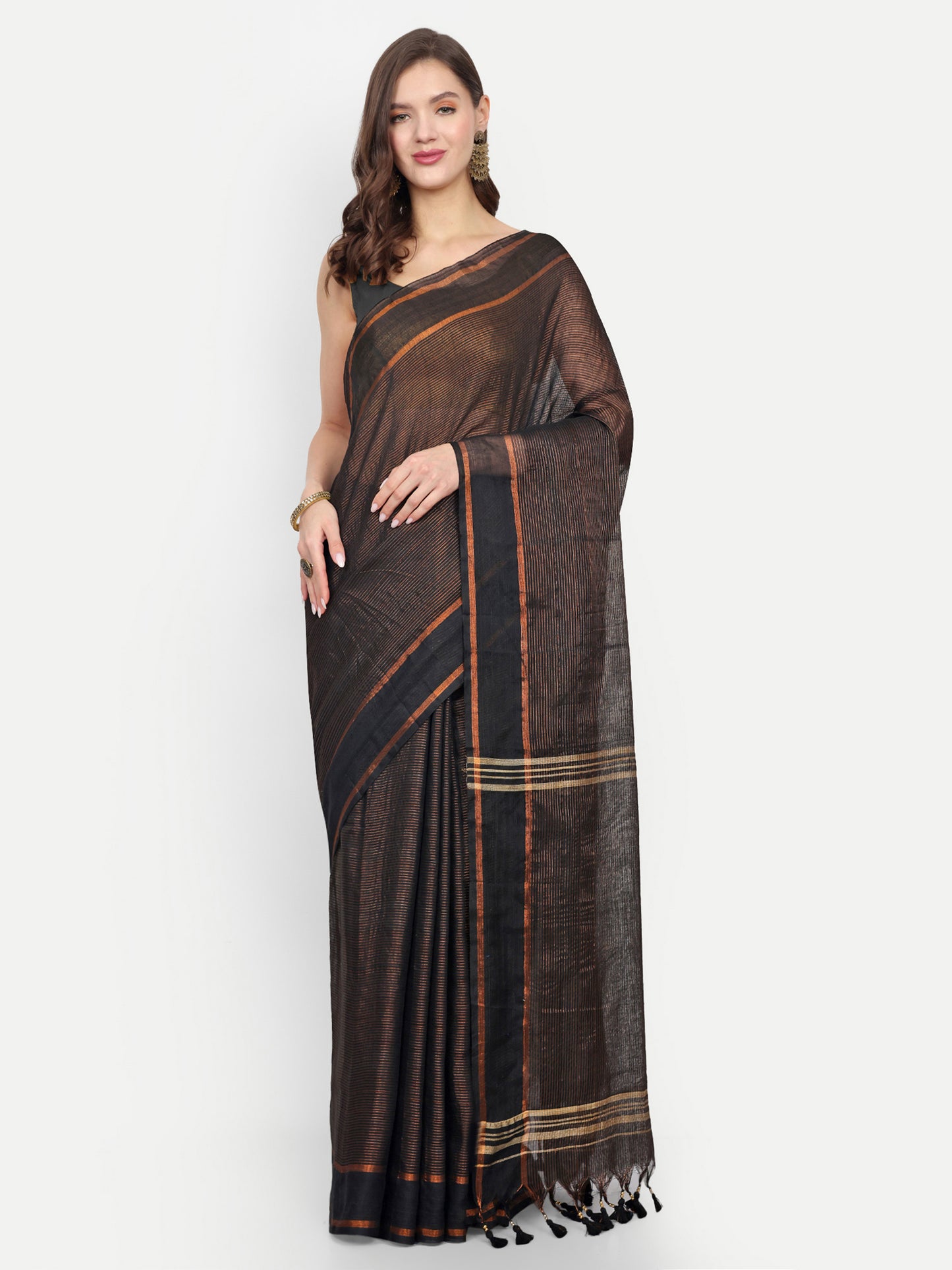 Cotton Jari Check Handloom Saree (Black)