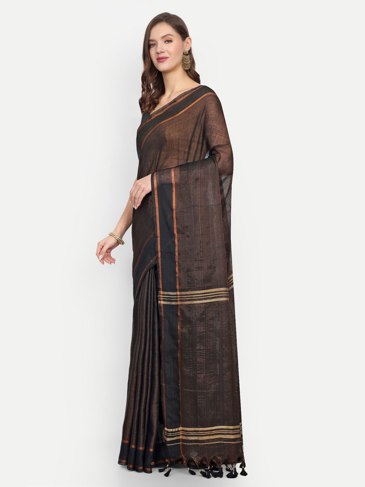 Cotton Jari Check Handloom Saree (Black)