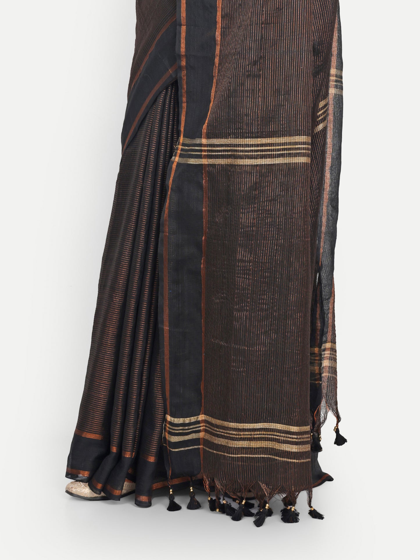 Cotton Jari Check Handloom Saree (Black)