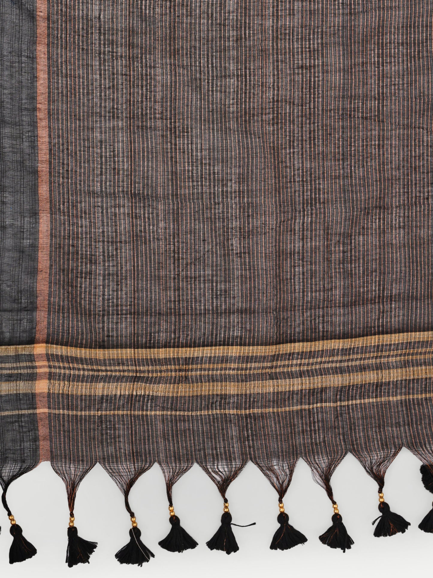 Cotton Jari Check Handloom Saree (Black)