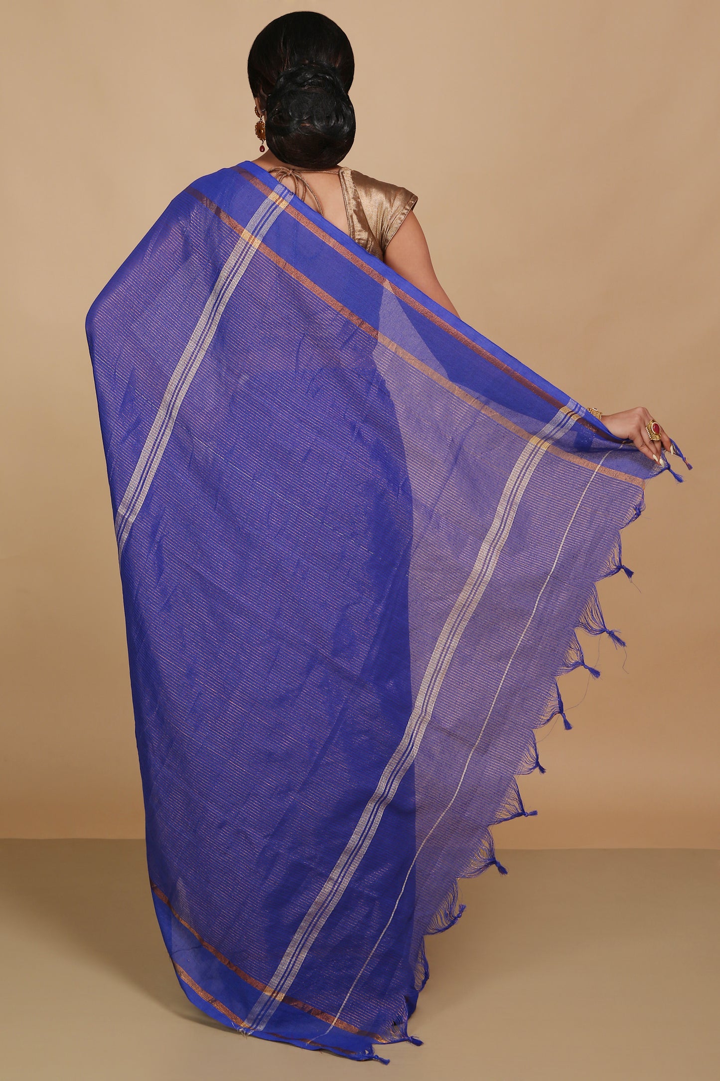 Cotton Jari Check Handloom Saree (Blue)