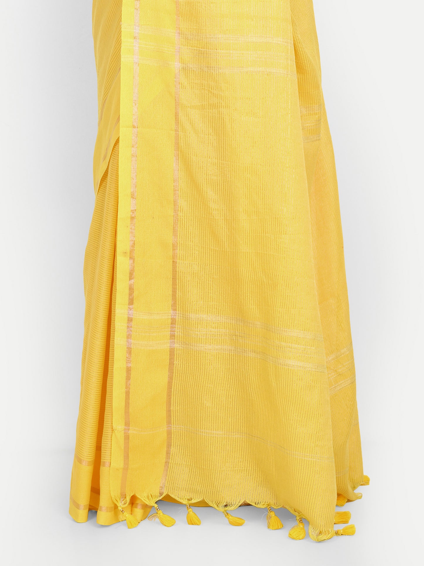 Cotton Jari Check Handloom Saree (Yellow)