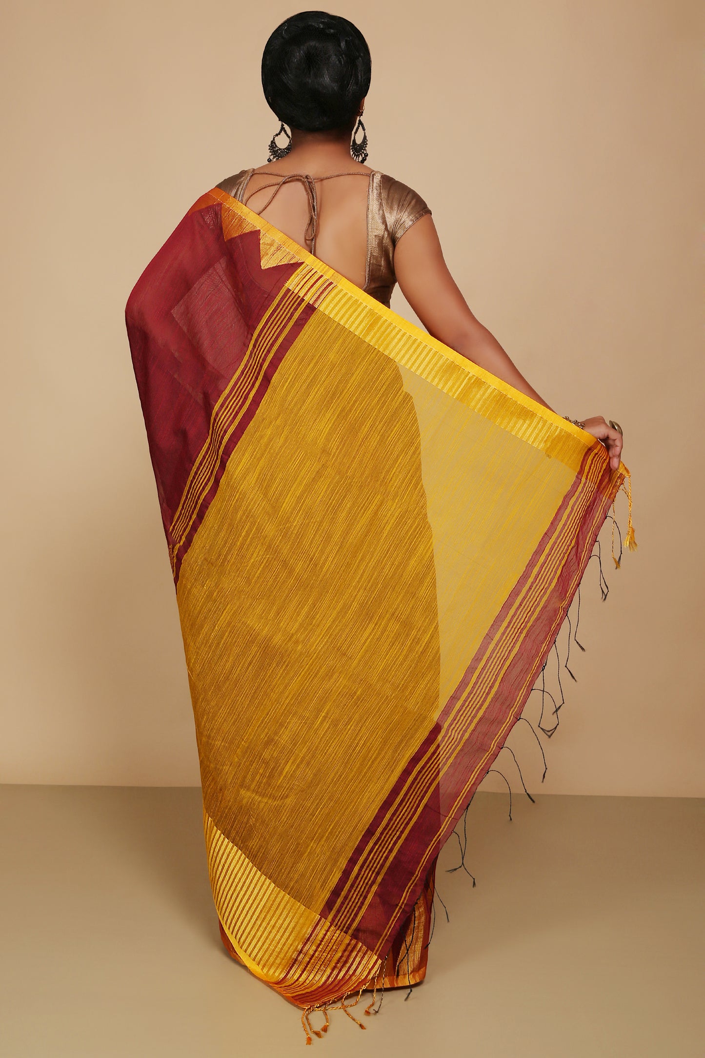 Traditional Indian Temple Border Silk Cotton Saree With Blouse Piece (Maroon)