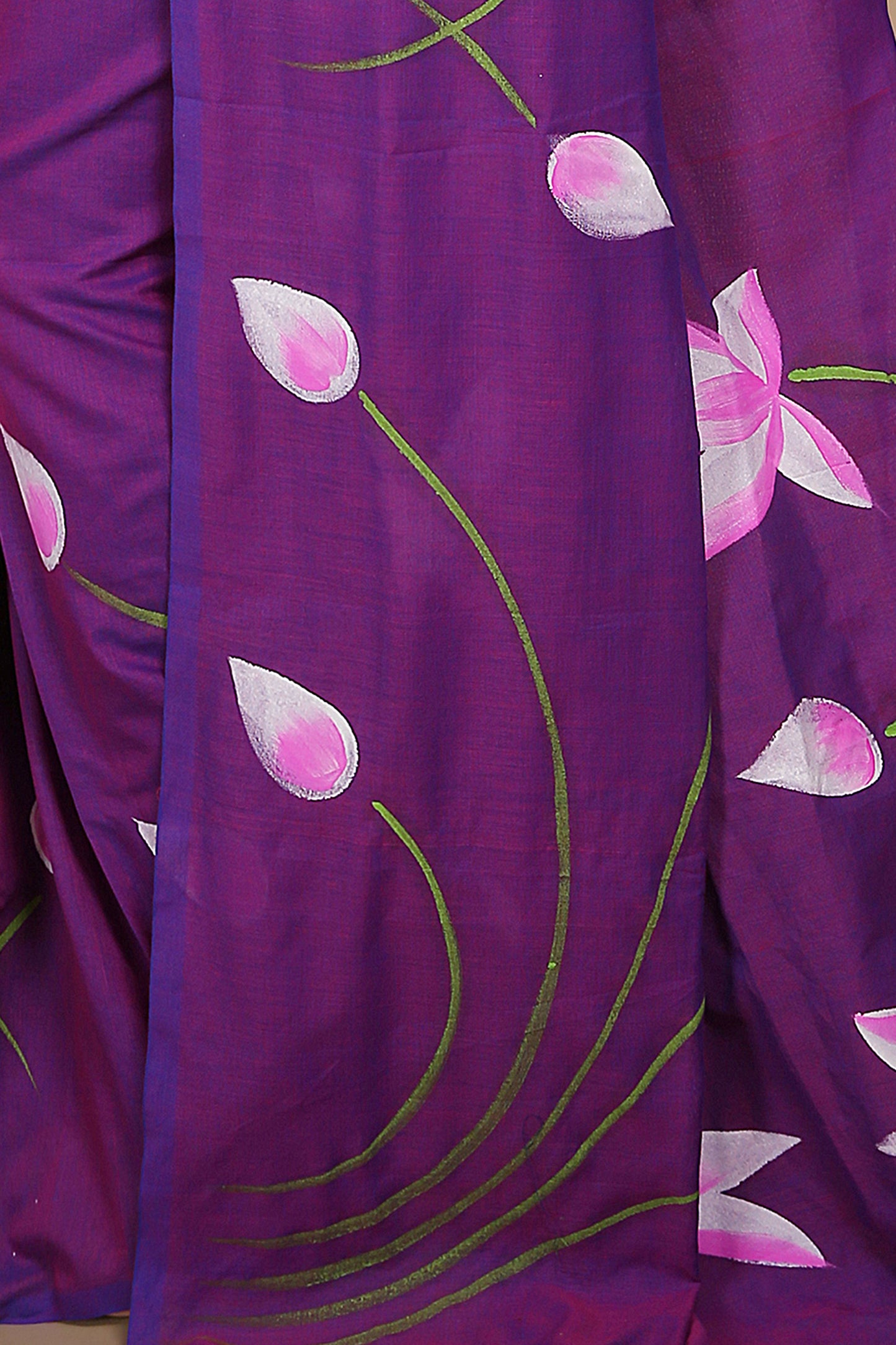 Cotton Lotus Flower Print Saree With Blouse Piece (Megenda)