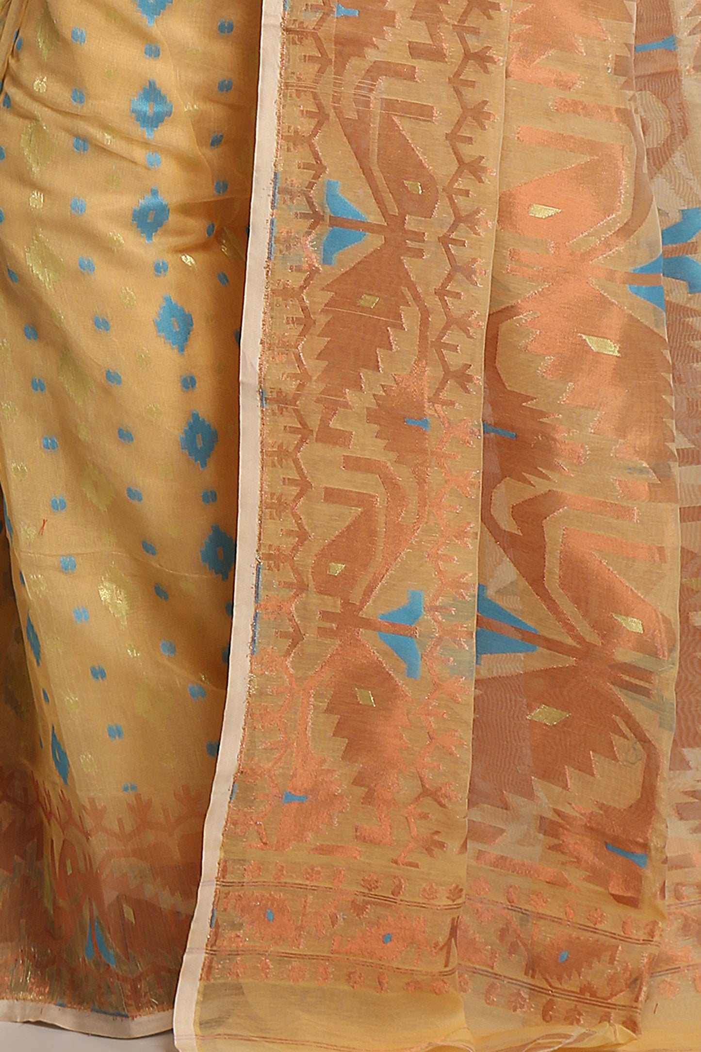 Cotton Silk Softs Dhakai Jamdani Sarees. (Desert & Copper Sky)