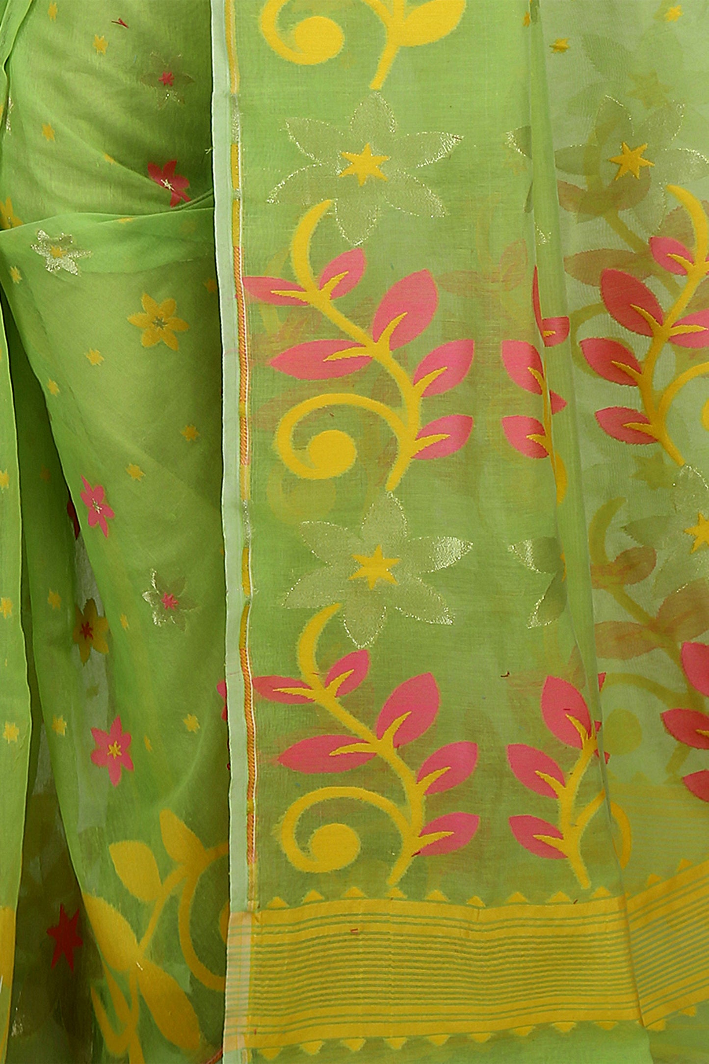 Cotton Silk Flower Dhakai Allover Soft Jamdani Sarees (Green)