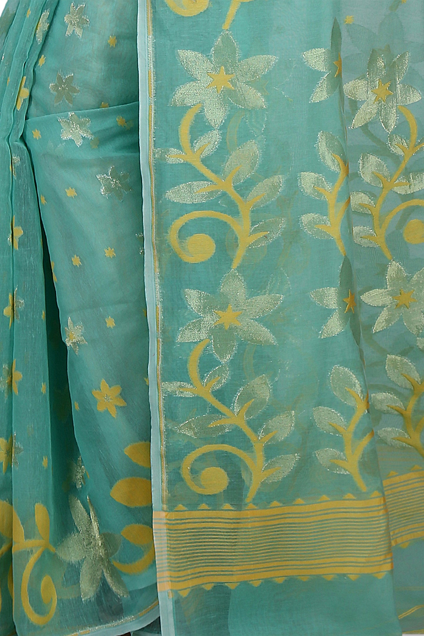 Cotton Silk Flower Dhakai Allover Soft Jamdani Sarees (Sky)