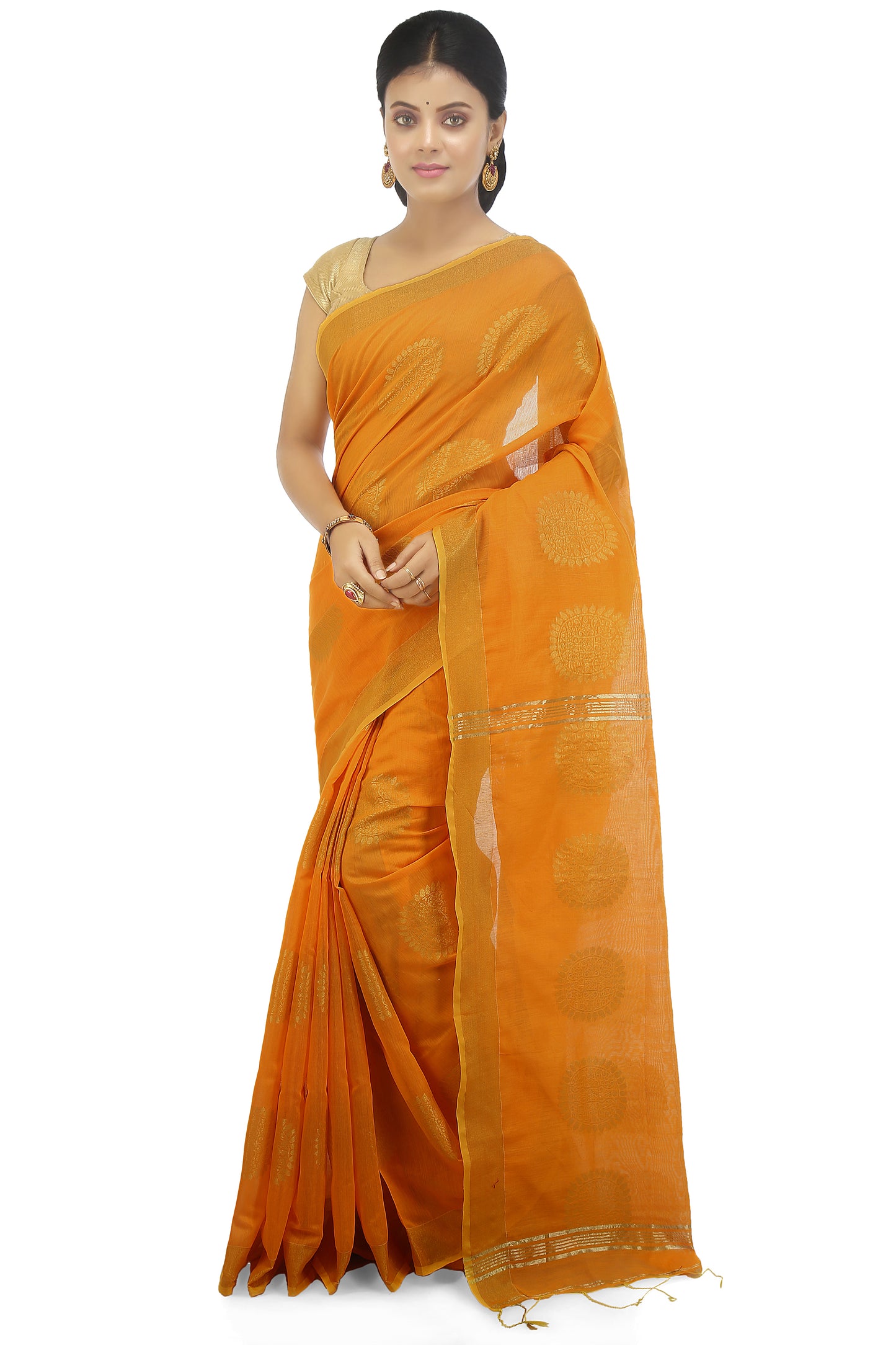 women’s handloom art silk saree with zari thread work Yellow