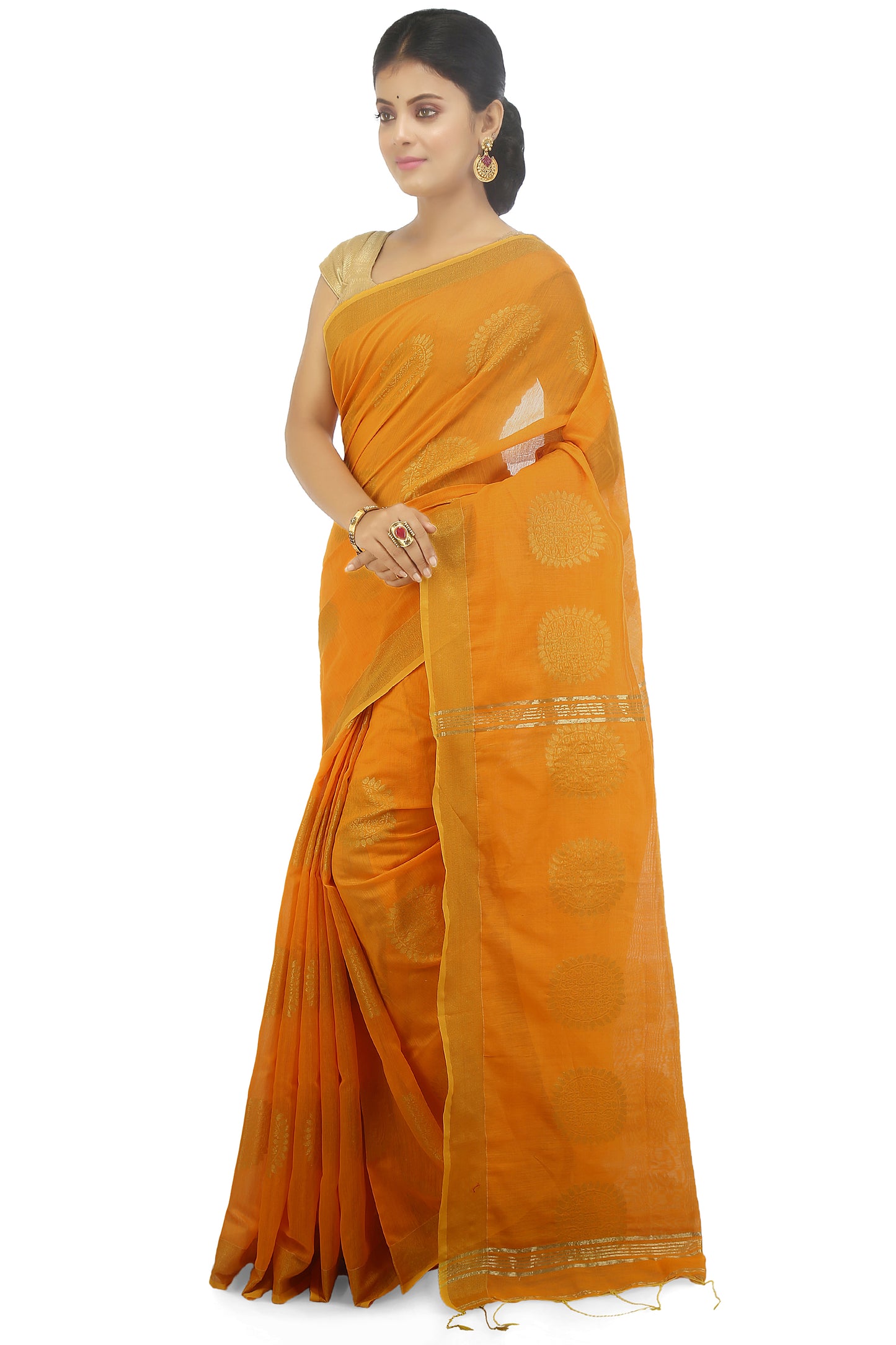 women’s handloom art silk saree with zari thread work Yellow