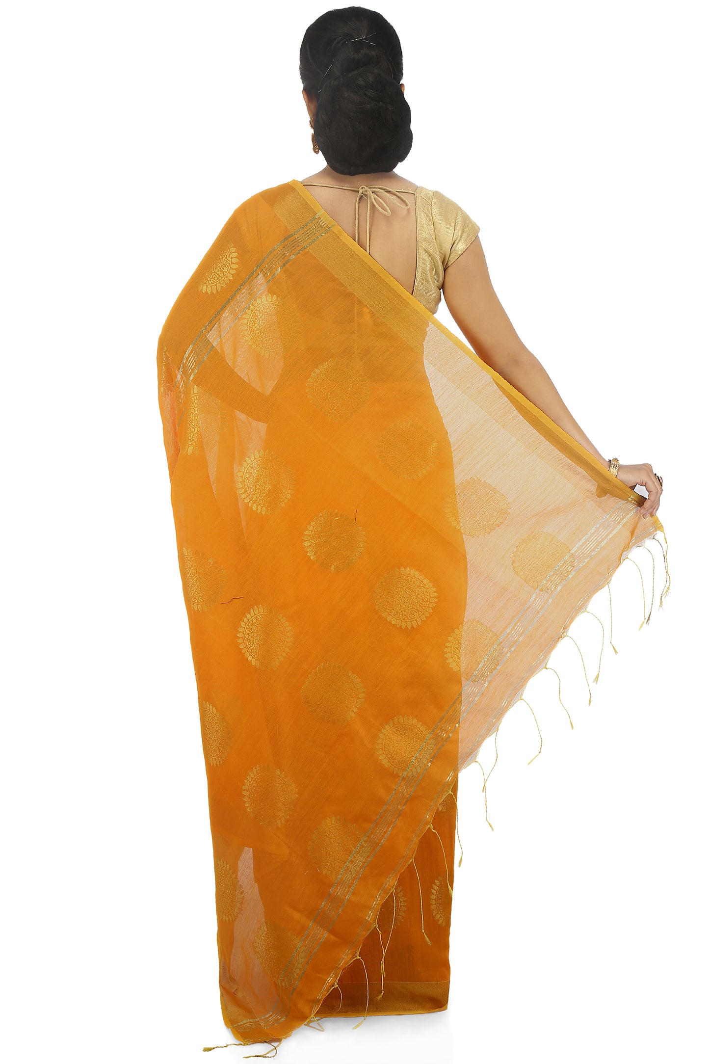 women’s handloom art silk saree with zari thread work Yellow