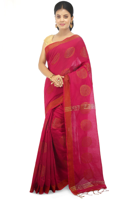 women’s handloom art silk saree with zari thread work Pink