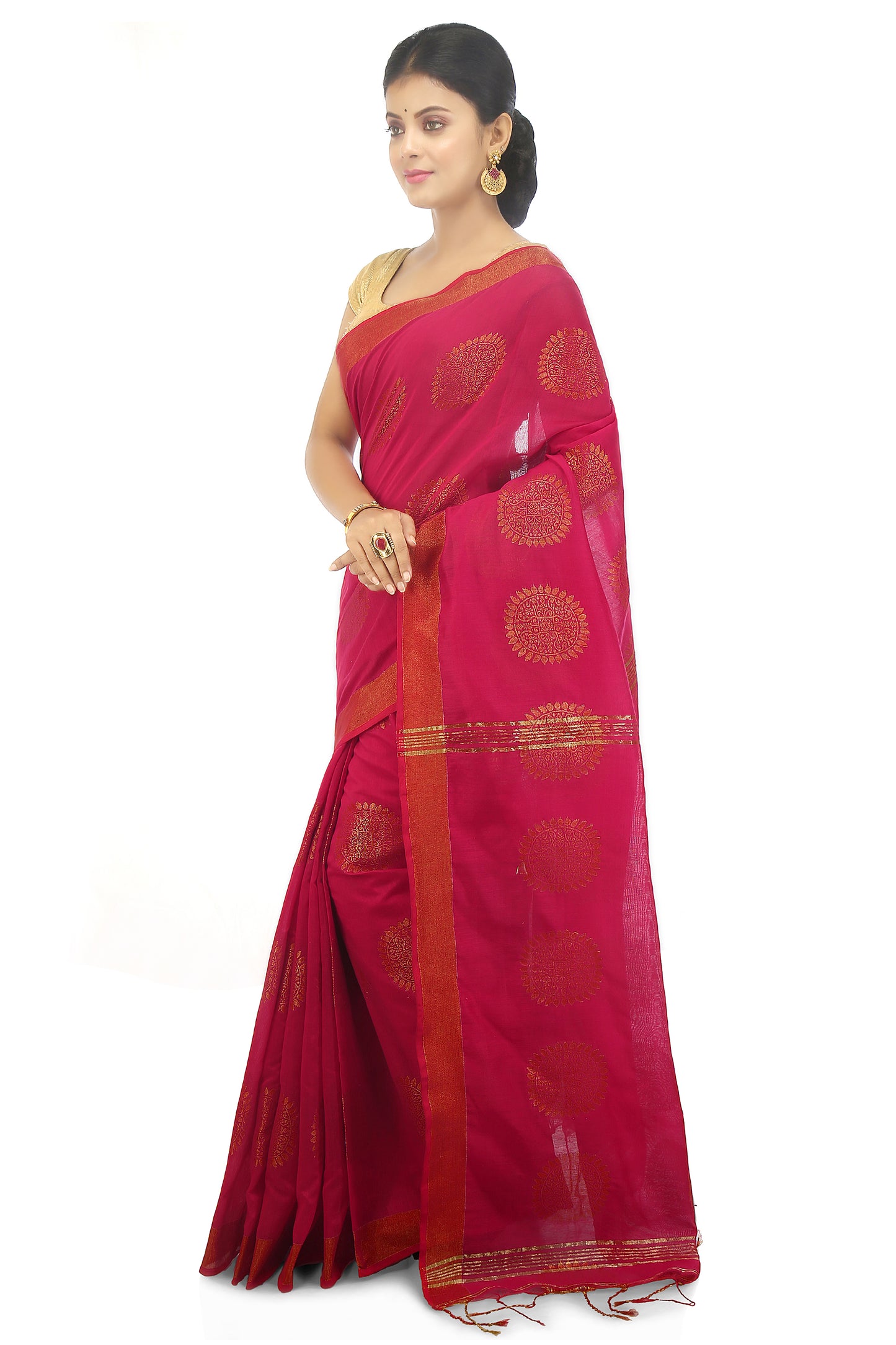 women’s handloom art silk saree with zari thread work Pink