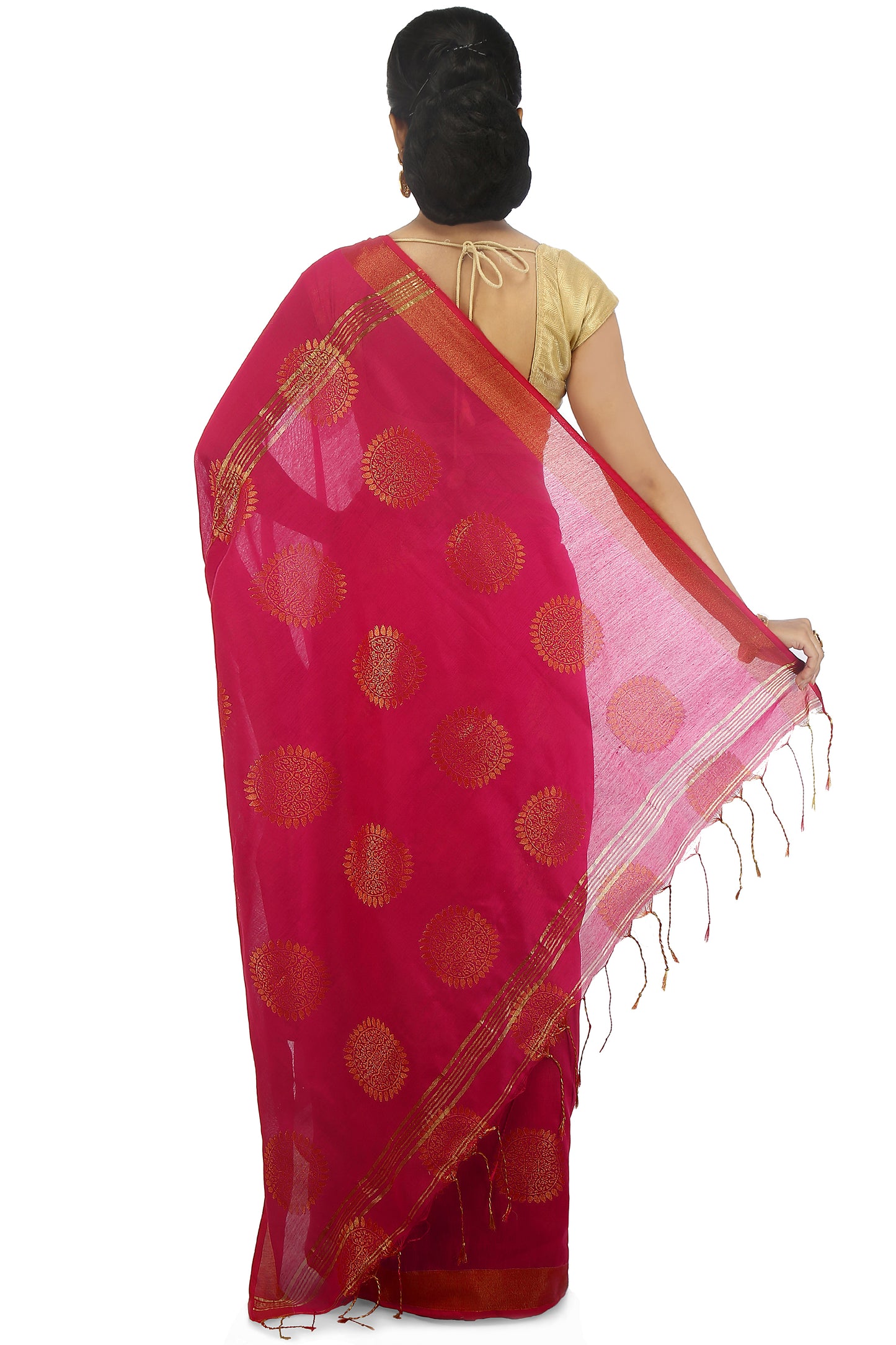 women’s handloom art silk saree with zari thread work Pink