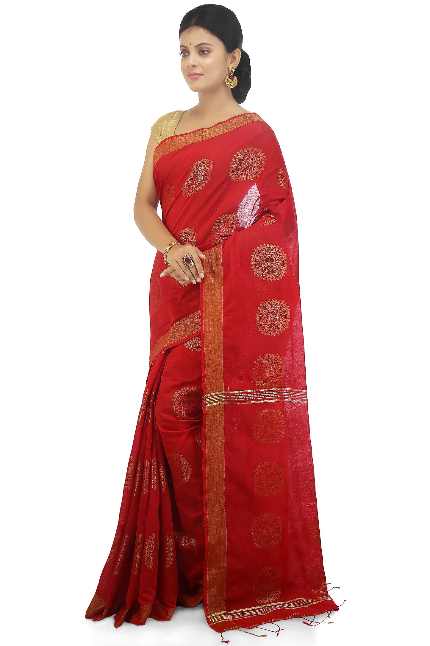 women’s handloom art silk saree with zari thread work Red