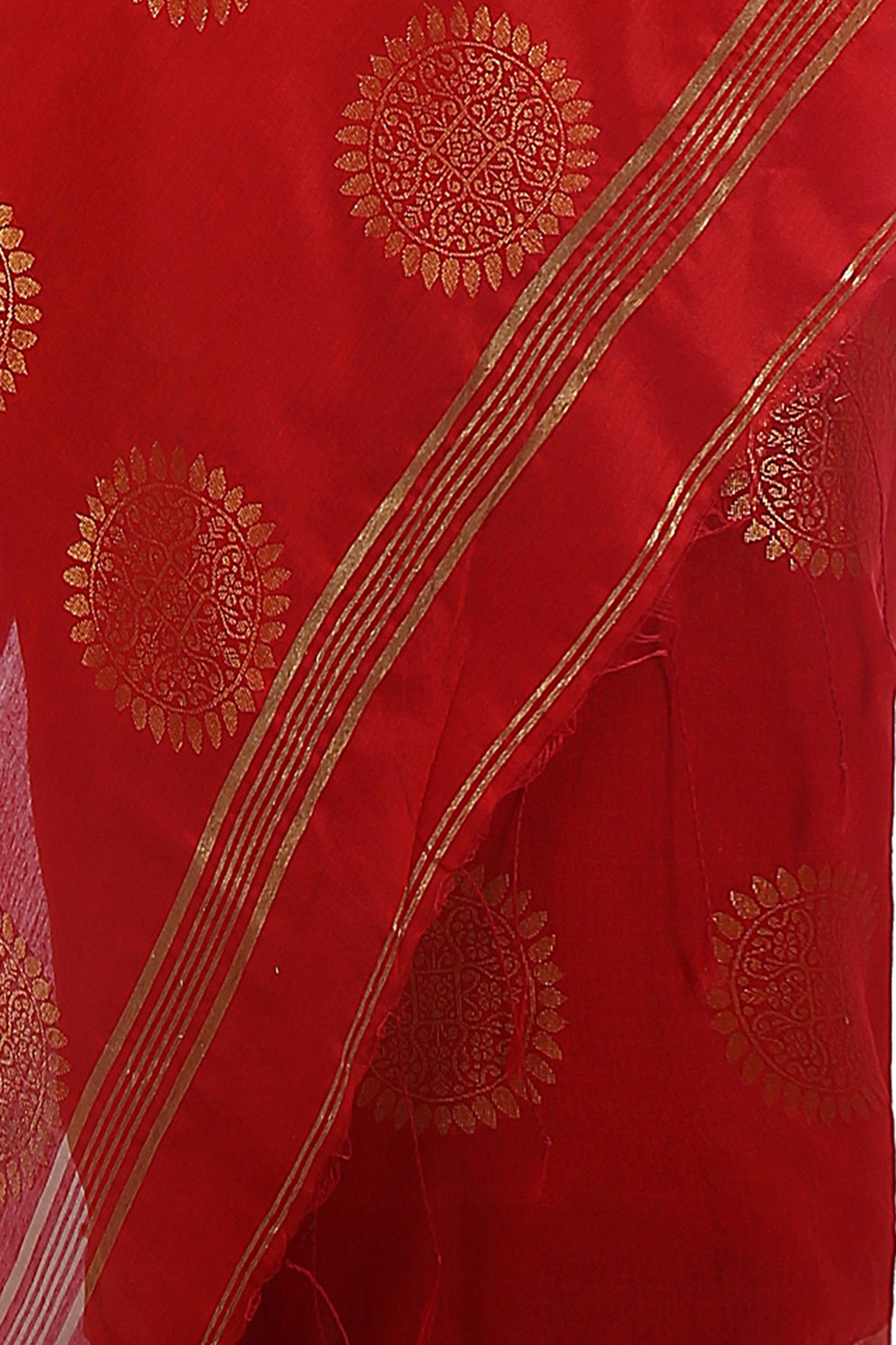 women’s handloom art silk saree with zari thread work Red