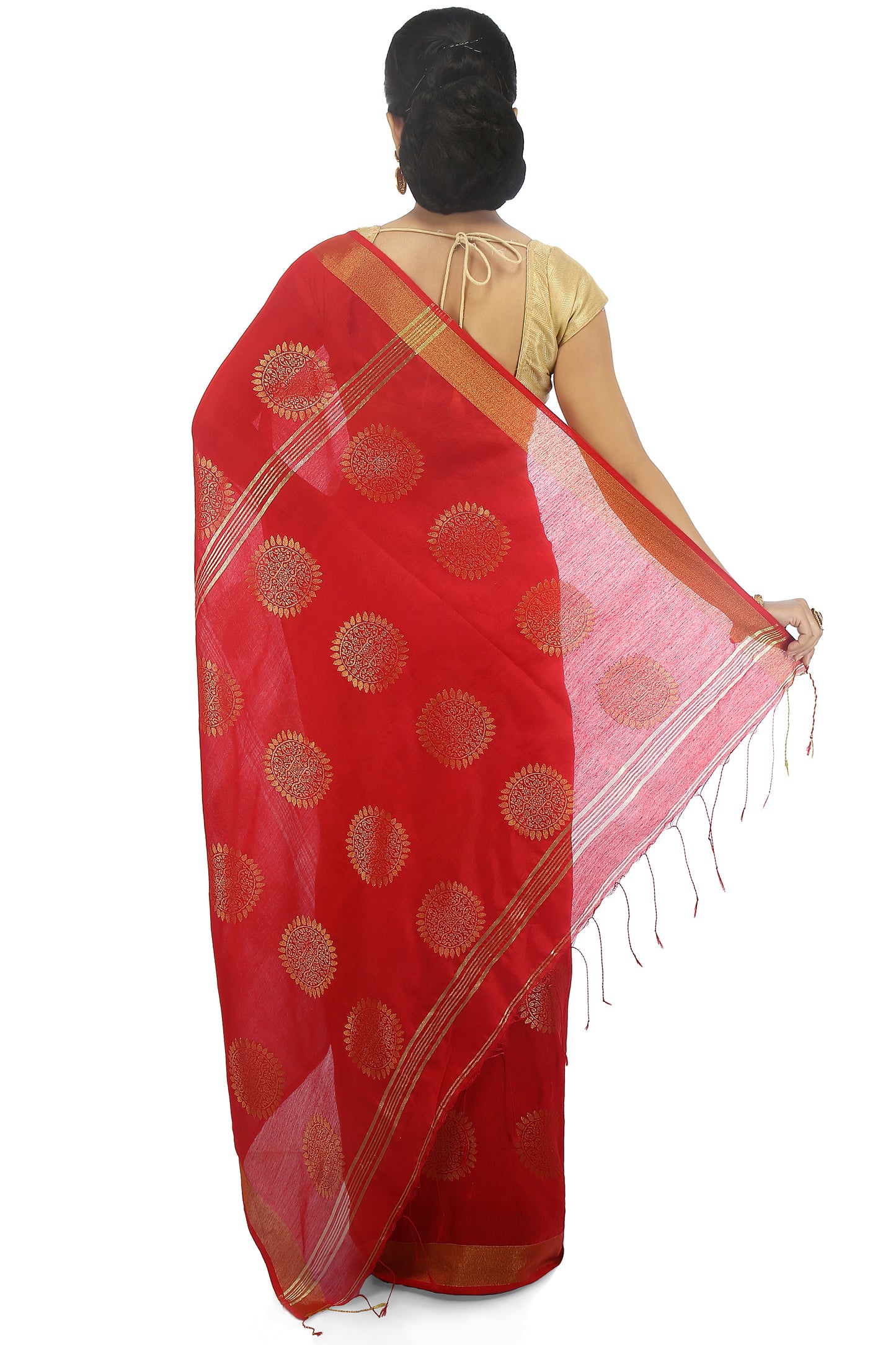 women’s handloom art silk saree with zari thread work Red