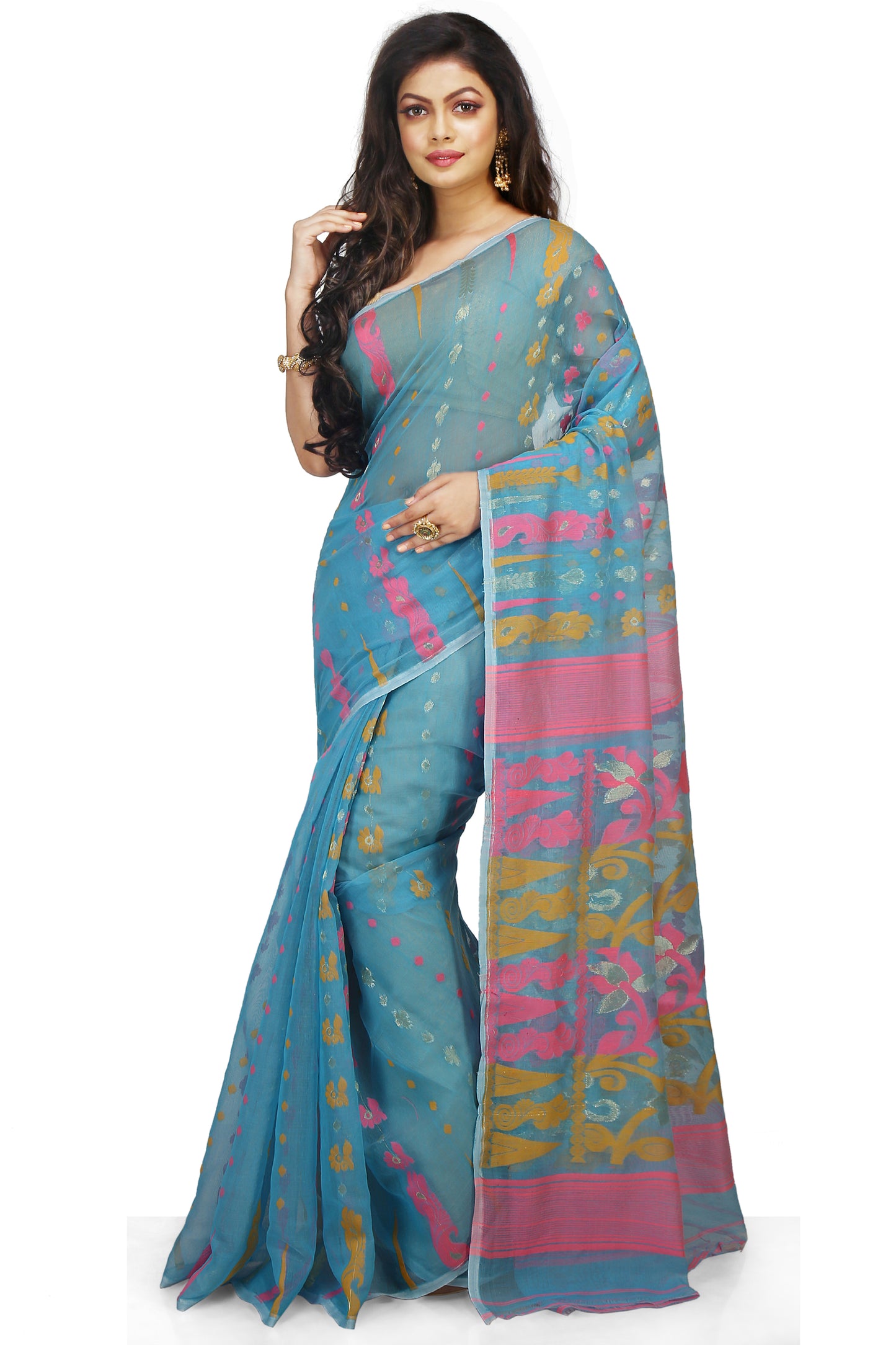 Exclusive Soft Dhakai Padma Pata Jamdani Sarees (Sky)