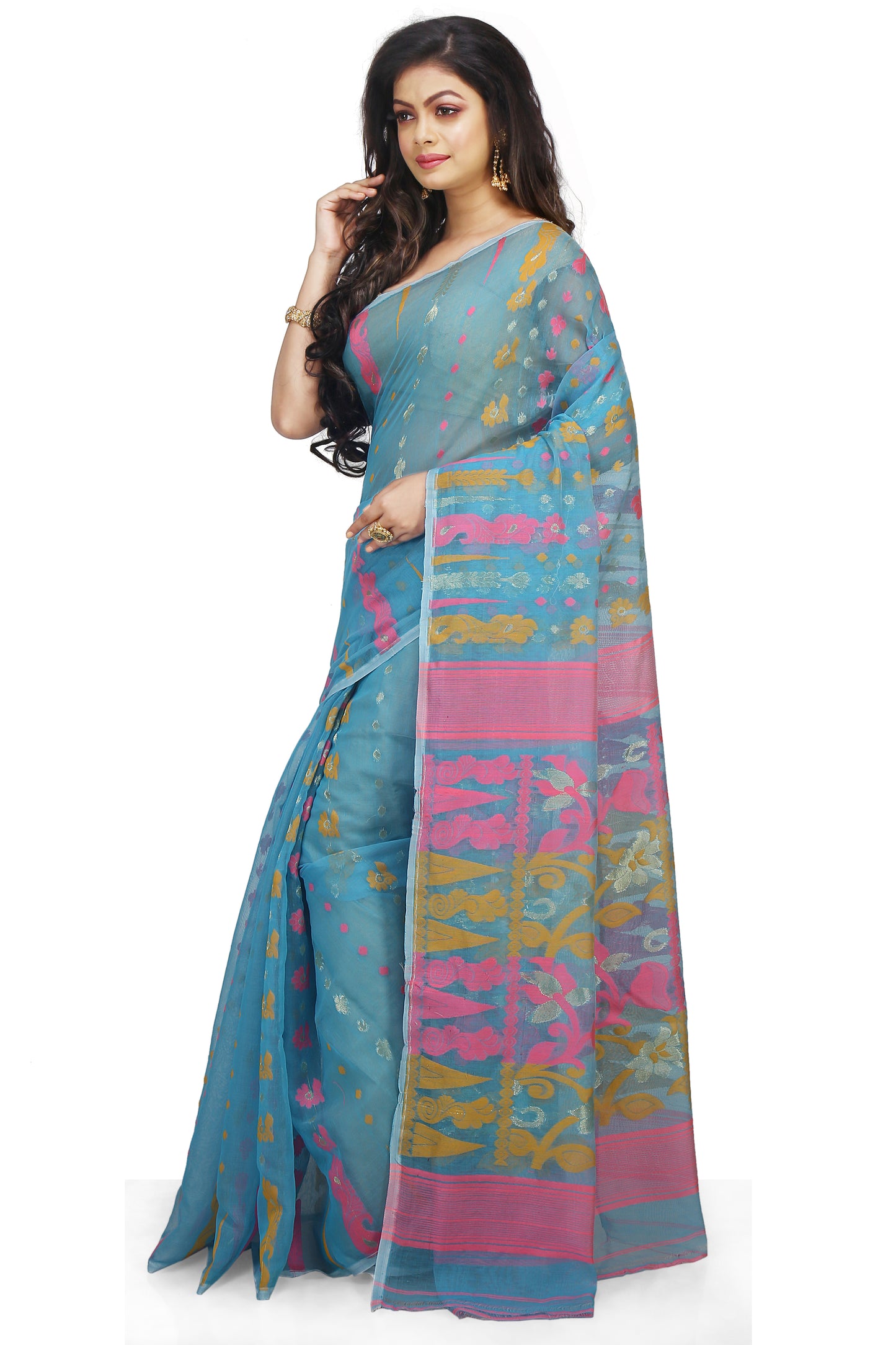 Exclusive Soft Dhakai Padma Pata Jamdani Sarees (Sky)