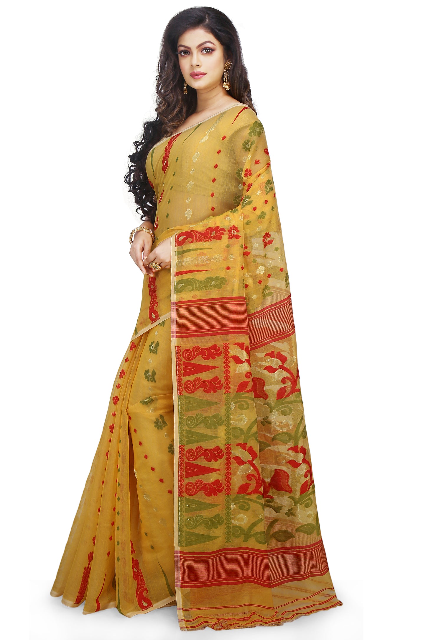 Exclusive Soft Dhakai Padma Pata Jamdani Sarees (Yellow)