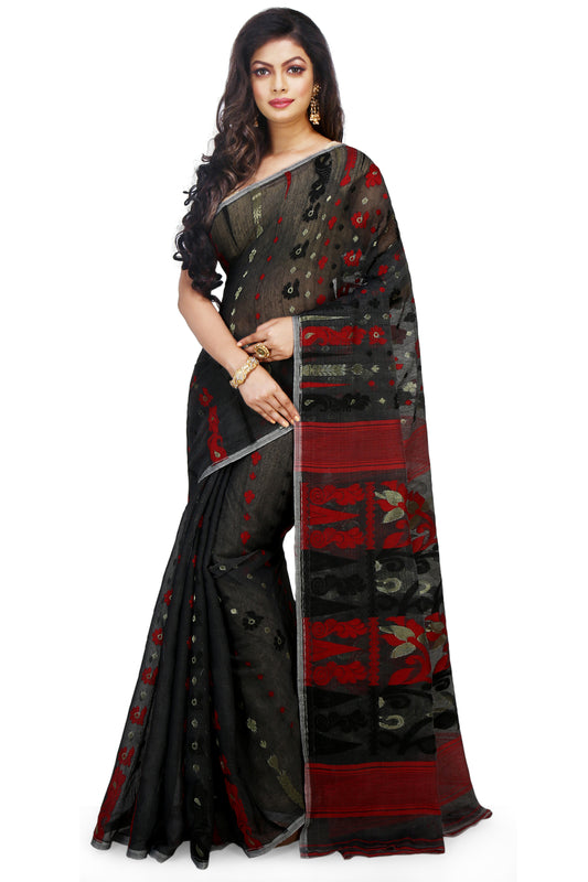 Exclusive Soft Dhakai Padma Pata Jamdani Sarees (Black)