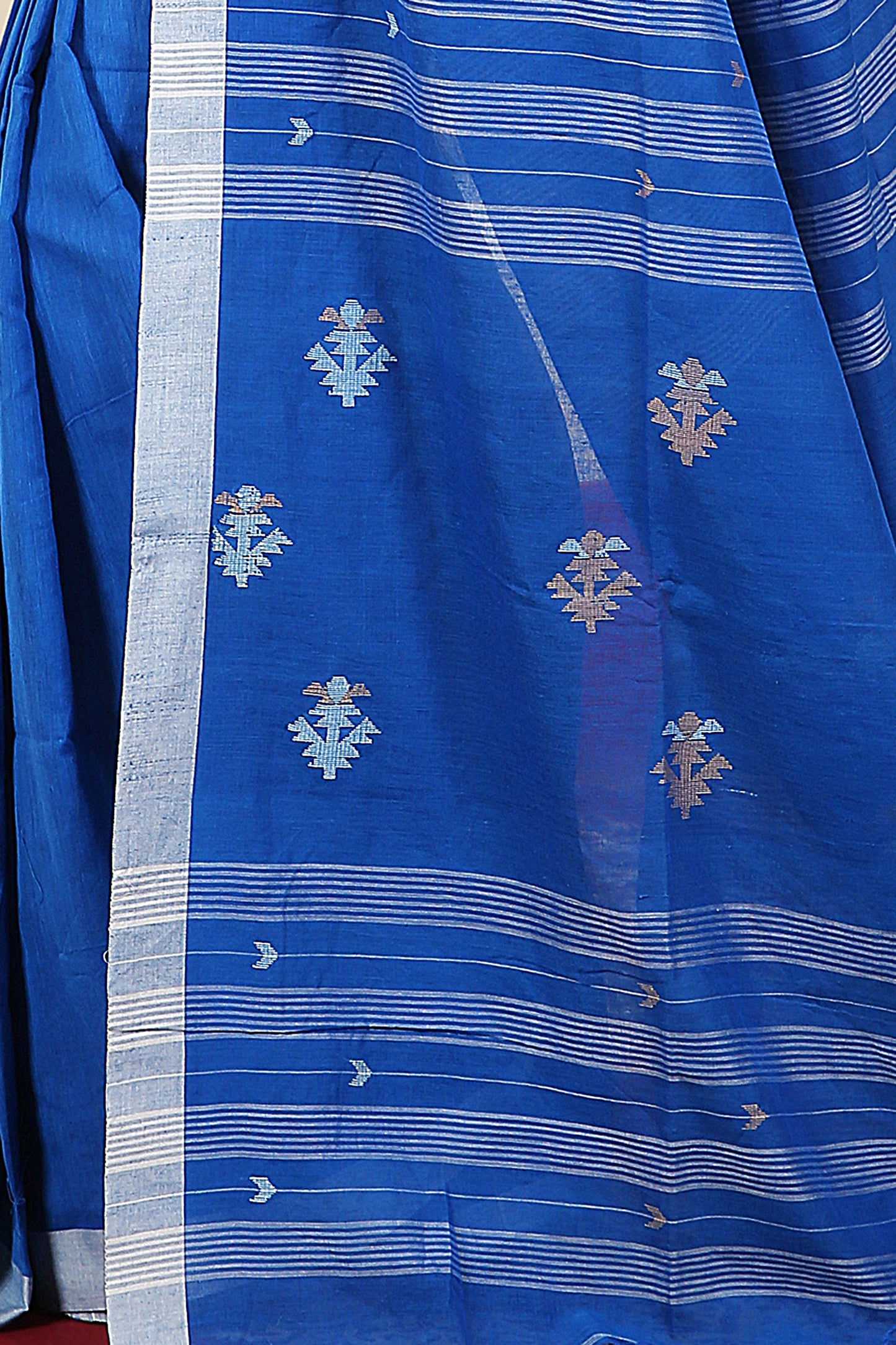 Traditional jamdani buti pattern matka silk blend tangail cotton saree (Blue)