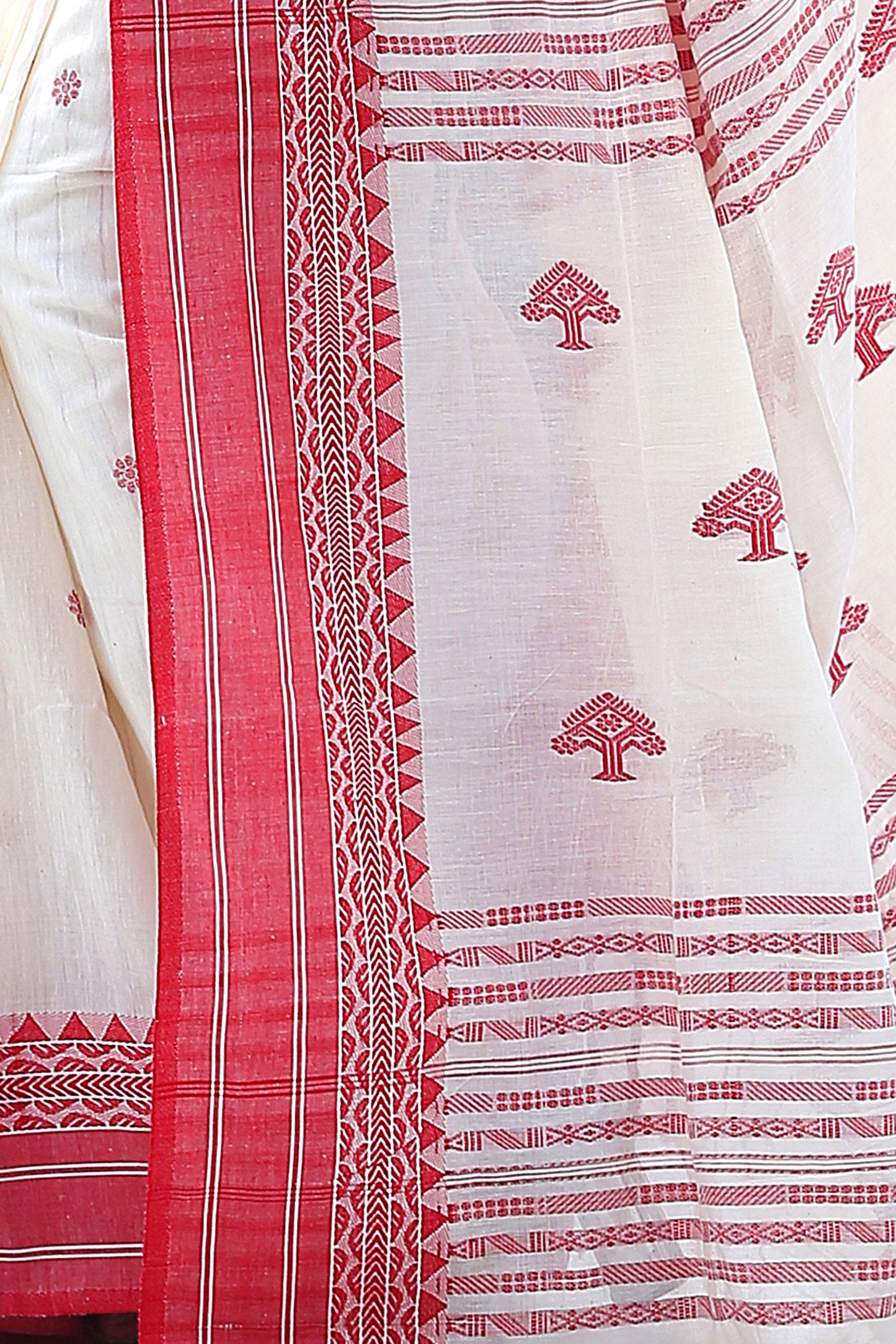 Pure traditional Tangail weaving pattern saree (White Red)