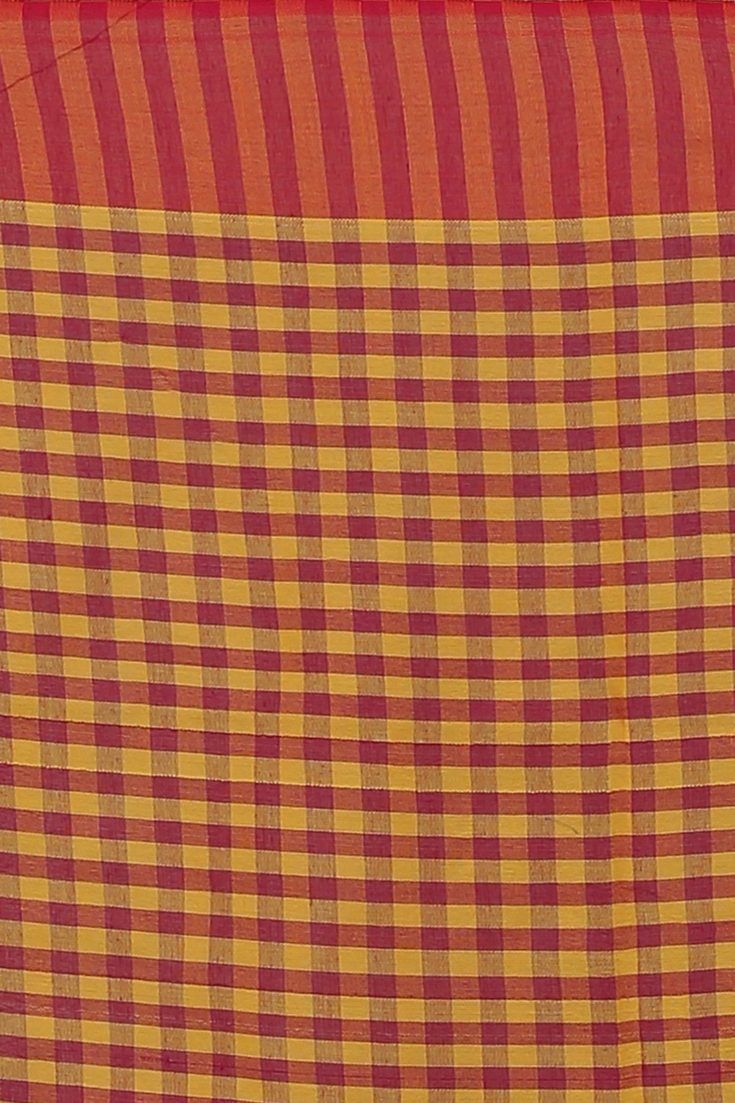 Cotton Check Saree With Blouse Piece (Red Yellow)